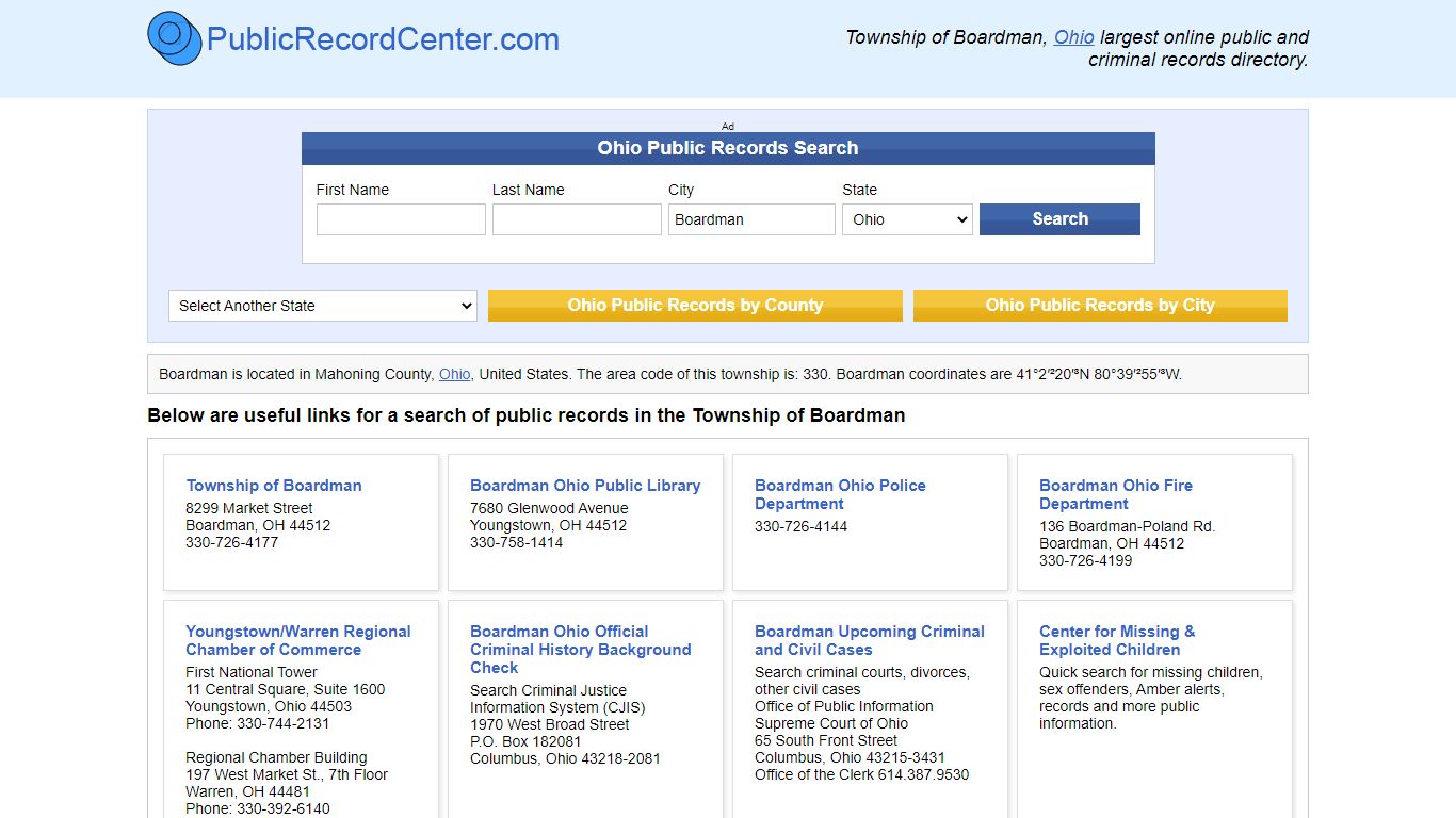 Boardman, Ohio Public Records and Criminal Background Check