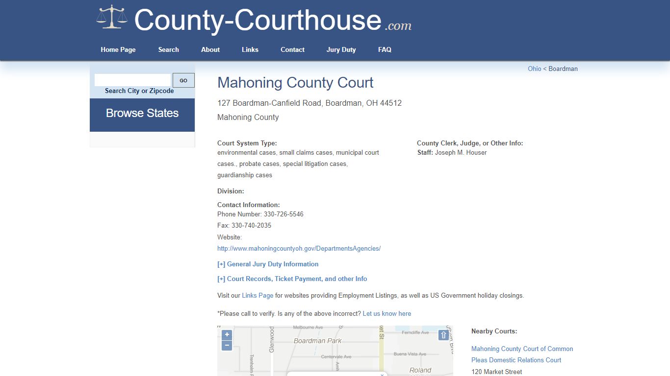 Mahoning County Court in Boardman, OH - Court Information